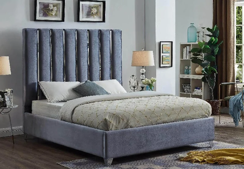 King - size mattresses for spacious master bedroomsChrome Velvet Grey Bed