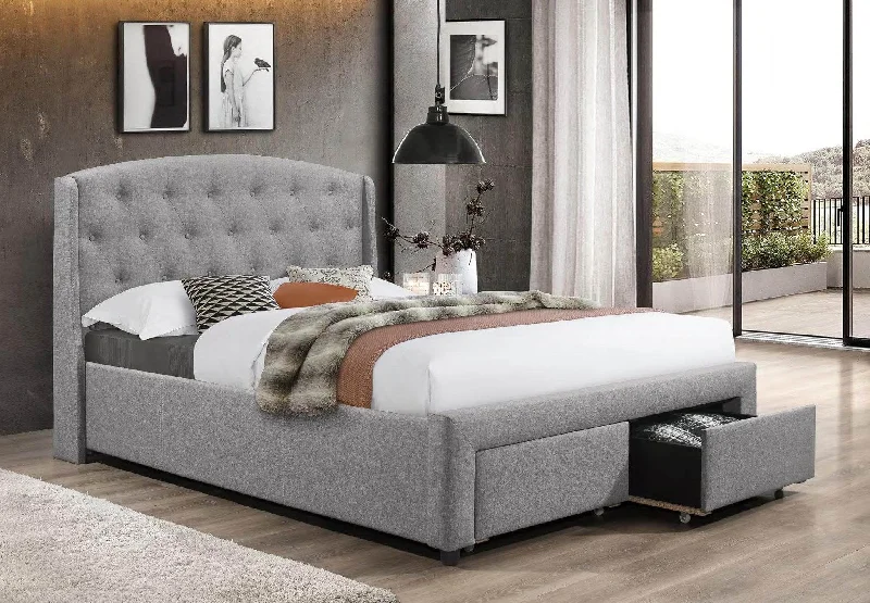 King - size mattresses for spacious master bedroomsGrey Velvet Drawers Bed